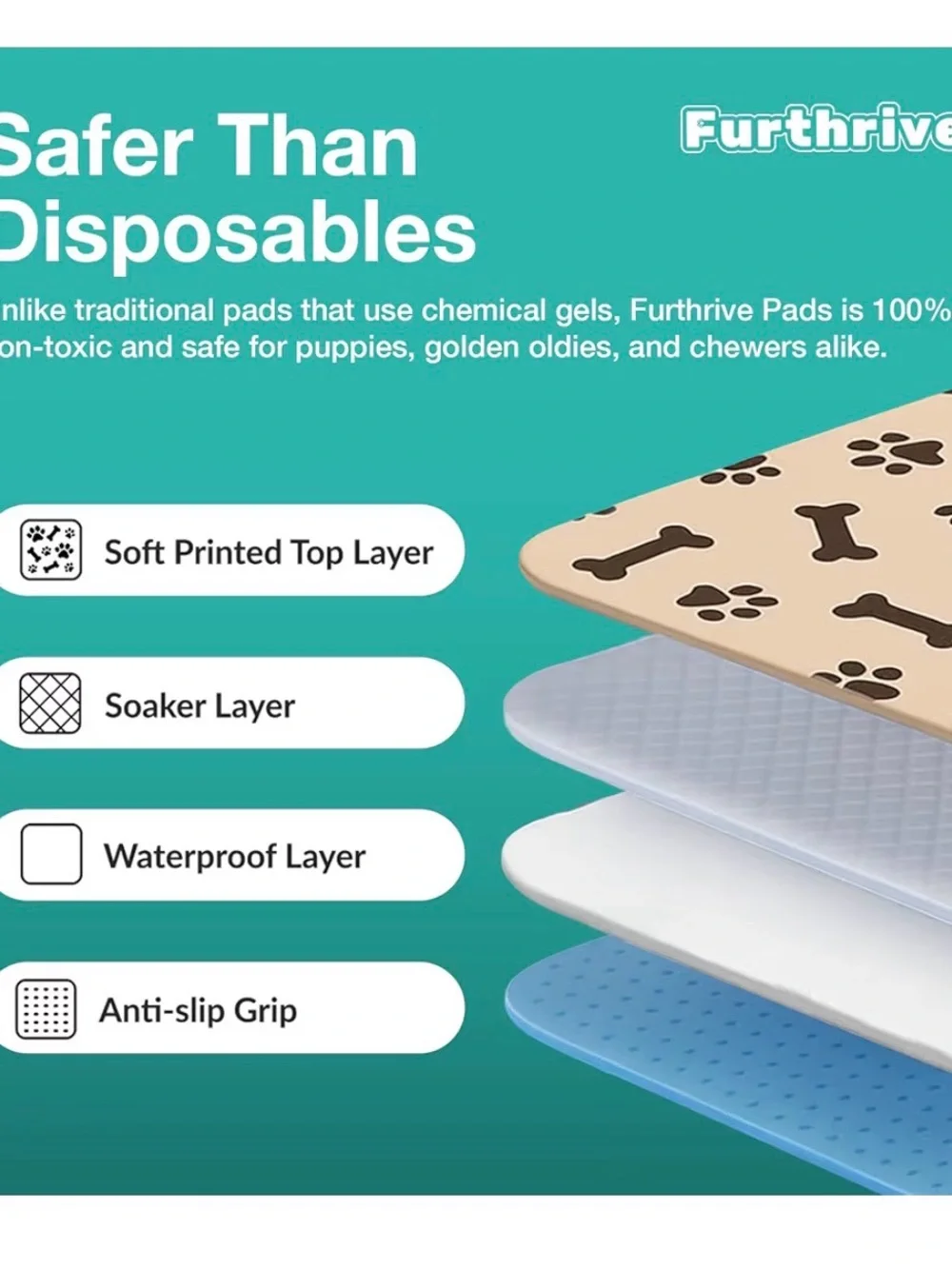 Thrive Beige Pet Pee Pad with Black Paw & Bone Pattern